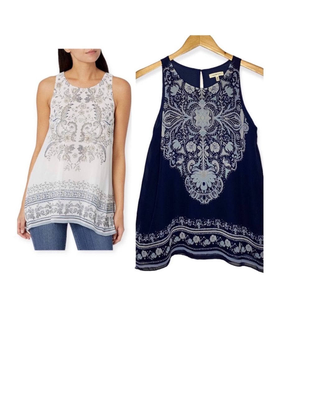 Max Studio Sheer Boho Trapeze Long Tank Top | XS